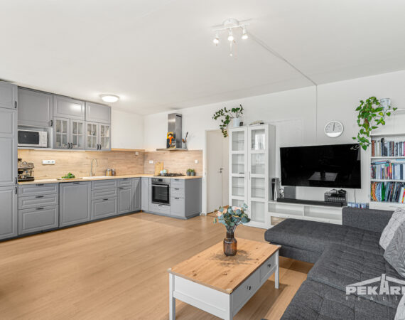 Pohled na obývací pokoj a kuchyni v bytě na prodej Na Komořsku