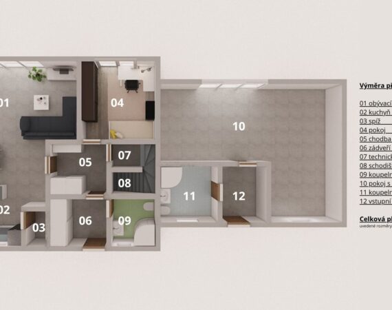 Půdorys patra u rodinného domu, který je na prodej v obci Hodyně u Skuhrova